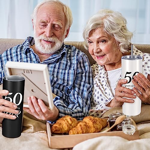 2 Pcs 50th Wedding Anniversary Coffee Mug 50 Years of Being Mr/Mrs Always Right Present Set 50th Anniversary Presents for Couple 20 oz Mug Tumbler with Lids for Grandparents Parents (50th Straight)