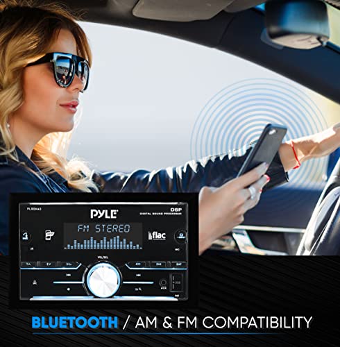 PyleUsa DSP Stereo Receiver Power Amplifier, Bluetooth Compatible, 150 Watt Vehicle Head Unit, 2/3 Way Crossover, 25-Band EQ, SWC Jack, AM/FM/MP3/USB/AUX, Double DIN, 30 Preset Stations, LCD Display