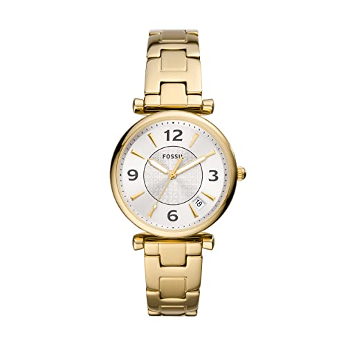 Fossil Women's Carlie Quartz Stainless Steel Three-Hand Watch, Color: Gold (Model: ES5159)