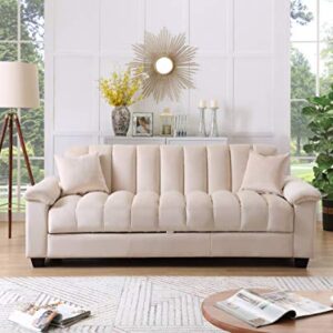 Legend Vansen 82.7'' Velvet Loveseat with Storage Convertible Sofa Bed Sleeper for Living Room and Bedroom Sofabed, Beige