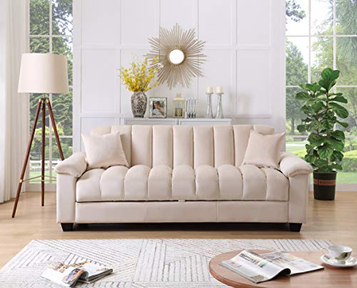 Legend Vansen 82.7'' Velvet Loveseat with Storage Convertible Sofa Bed Sleeper for Living Room and Bedroom Sofabed, Beige