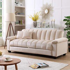 Legend Vansen 82.7'' Velvet Loveseat with Storage Convertible Sofa Bed Sleeper for Living Room and Bedroom Sofabed, Beige