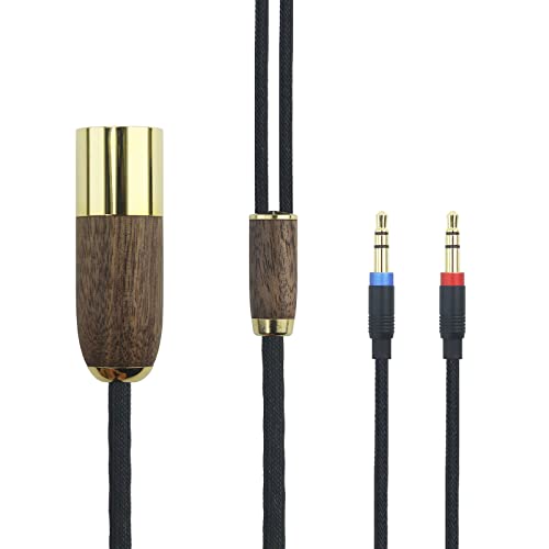 NewFantasia 10ft 4-pin XLR Balanced Cable 6N OCC Copper Silver Plated Cord Walnut Wood Shell Compatible with Hifiman Ananda, Sundara, Arya, HE400SE, HE4XX, HE-400i Headphone (2 x 3.5mm Version)