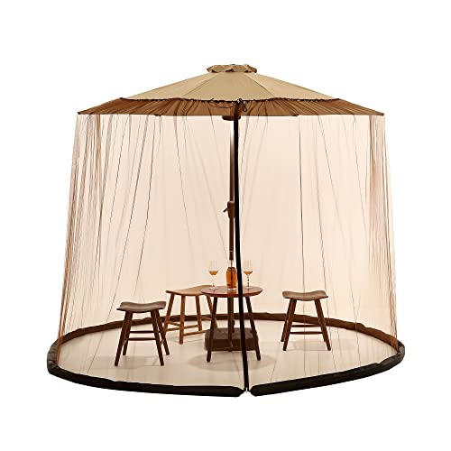 Sparkle Race Patio Umbrella Mosquito Net, Patio Mosquito Netting for Cantilever Umbrella, Brown Mosquito Netting Offset Umbrella Outdoor Patio Screen for 9-11’ Deck Table Umbrellas Outside Canopy Tent