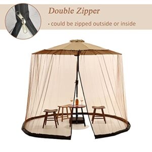 Sparkle Race Patio Umbrella Mosquito Net, Patio Mosquito Netting for Cantilever Umbrella, Brown Mosquito Netting Offset Umbrella Outdoor Patio Screen for 9-11’ Deck Table Umbrellas Outside Canopy Tent