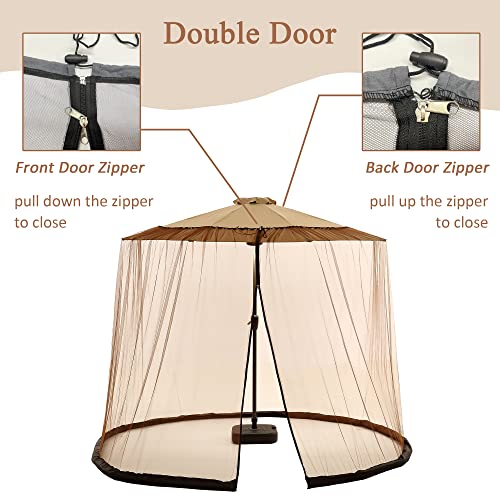 Sparkle Race Patio Umbrella Mosquito Net, Patio Mosquito Netting for Cantilever Umbrella, Brown Mosquito Netting Offset Umbrella Outdoor Patio Screen for 9-11’ Deck Table Umbrellas Outside Canopy Tent