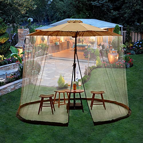 Sparkle Race Patio Umbrella Mosquito Net, Patio Mosquito Netting for Cantilever Umbrella, Brown Mosquito Netting Offset Umbrella Outdoor Patio Screen for 9-11’ Deck Table Umbrellas Outside Canopy Tent