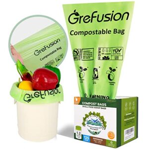 grefusion compostable bags for kitchen compost bin 1.2 gallon,125 count,compost food scrap waste bags fits 0.75,1,1.2,1.3 gallon countertop bin,compost bags certified by bpi,astm d6400 and ok compost