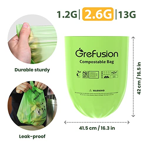 GreFusion Compostable Trash Bags for Kitchen Compost Bin 2.6 Gallon,Extra Thick 0.71 Mil,100 Count,Small Trash Bags,Compost bin bags,Food Scrap Waste Bags for Certified by BPI,ASTM D6400 and OK Compost