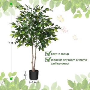 Kazeila Artificial Ficus Tree, 4FT Fake Plastic Ficus Plant in Pot with Durable Plastic Trunk, Faux Plant for Home Decor Office House Living Room Indoor