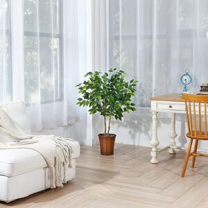 Kazeila Artificial Ficus Tree, 4FT Fake Plastic Ficus Plant in Pot with Durable Plastic Trunk, Faux Plant for Home Decor Office House Living Room Indoor