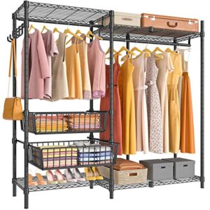 vipek v9 protable closet rack for hanging clothes, freestanding clothes rack heavy duty metal clothing rack closet system with slide baskets garment rack with adjustable shelves, max 560 lbs, black