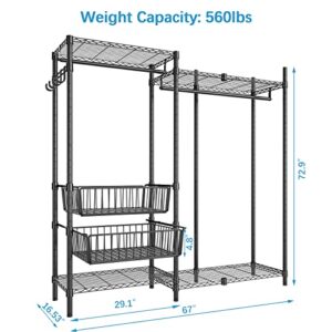VIPEK V9 Protable Closet Rack for Hanging Clothes, Freestanding Clothes Rack Heavy Duty Metal Clothing Rack Closet System with Slide Baskets Garment Rack with Adjustable Shelves, Max 560 LBS, Black