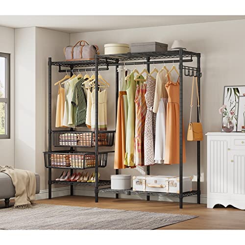 VIPEK V9 Protable Closet Rack for Hanging Clothes, Freestanding Clothes Rack Heavy Duty Metal Clothing Rack Closet System with Slide Baskets Garment Rack with Adjustable Shelves, Max 560 LBS, Black