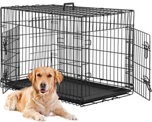 bestpet large dog crate dog cage dog kennel metal wire double-door folding pet animal pet cage with plastic tray and handle,24 inches