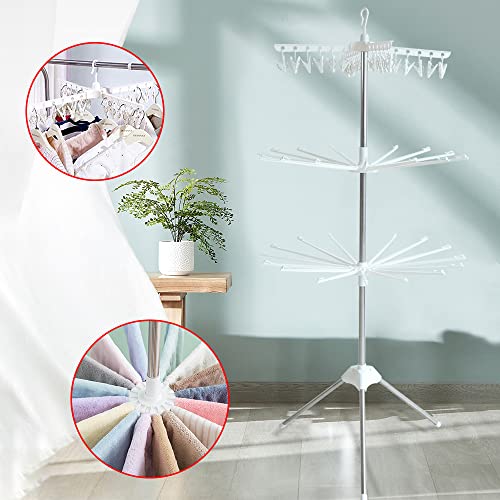 GDAE10 3 Layers White Clothes Rack Stainless Steel Drying Clothes Rack Rotatable and Foldable Clothes Rack Easy to Assemble Clothes Rack Suitable for Family Laundry Closet