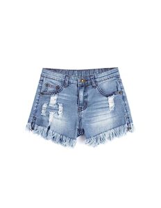 arshiner girls denim hot shorts casual summer mid waisted short pants with pockets 7-8 years