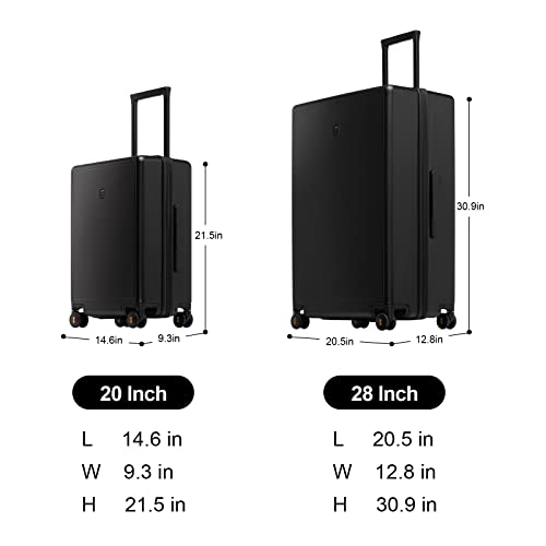 LEVEL8 Elegance Matte Luggage Set,Lightweight Hardside Suitcase With Spinner Wheels,TSA Lock,2-Piece Set(Black, 20/28-Inch)