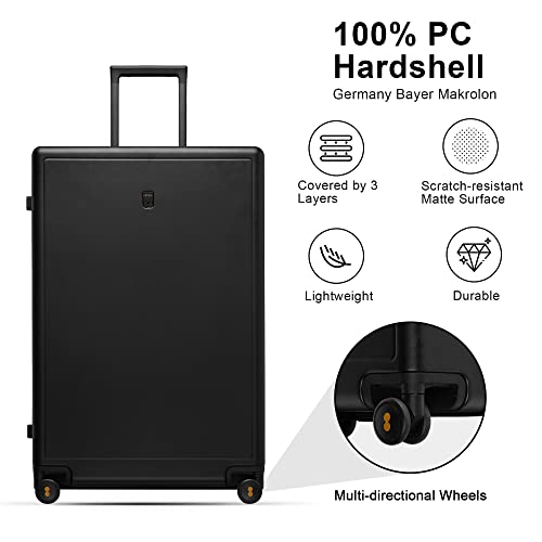 LEVEL8 Elegance Matte Luggage Set,Lightweight Hardside Suitcase With Spinner Wheels,TSA Lock,2-Piece Set(Black, 20/28-Inch)