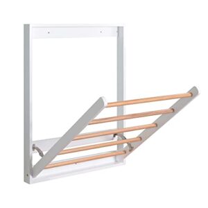 facilehome wall mounted clothing rack,laundry clothes drying rack foldable,wood drying rack for hanging clothes space saving,white
