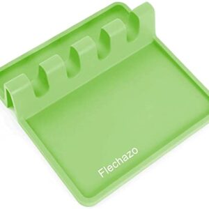 Silicone kitchenware mat-multi-spoon rack for kitchen countertops, cutlery rack with drip pad, suitable for cooking utensils such as barbecue tongs, spoons, etc., essential for party kitchens (green)