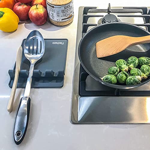 Silicone kitchenware mat-multi-spoon rack for kitchen countertops, cutlery rack with drip pad, suitable for cooking utensils such as barbecue tongs, spoons, etc., essential for party kitchens (green)