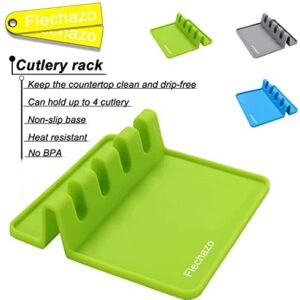 Silicone kitchenware mat-multi-spoon rack for kitchen countertops, cutlery rack with drip pad, suitable for cooking utensils such as barbecue tongs, spoons, etc., essential for party kitchens (green)