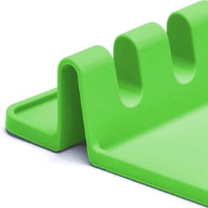 Silicone kitchenware mat-multi-spoon rack for kitchen countertops, cutlery rack with drip pad, suitable for cooking utensils such as barbecue tongs, spoons, etc., essential for party kitchens (green)