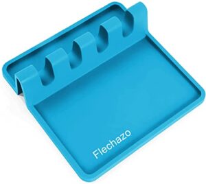 silicone kitchenware mat-multi-spoon rack for kitchen countertops, cutlery rack with drip pad, suitable for cooking utensils such as barbecue tongs, spoons, etc., essential for party kitchens (blue)