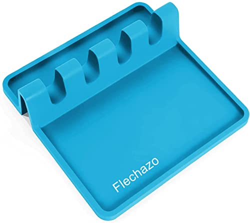 Silicone kitchenware mat-multi-spoon rack for kitchen countertops, cutlery rack with drip pad, suitable for cooking utensils such as barbecue tongs, spoons, etc., essential for party kitchens (blue)