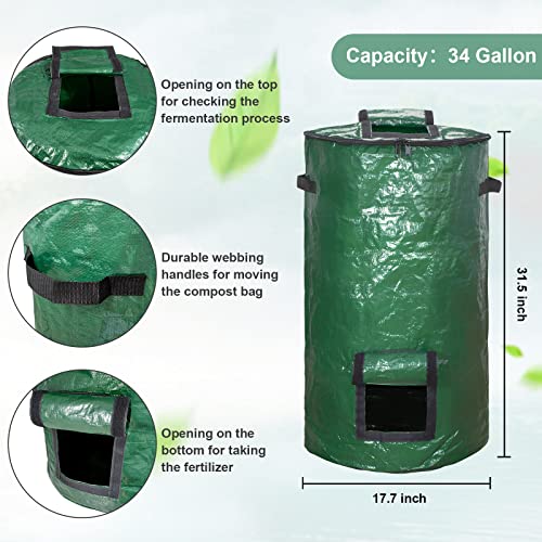 MyLifeUNIT Compost Bin Bags, Reusable Yard Waste Bags, 34 Gallon (2 Pack)