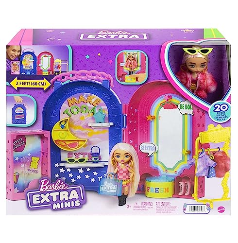 Barbie Extra Minis Doll and Fashion Playset with 15+ Pieces, Boutique with Small Doll, Clothes and Accessories