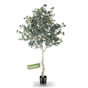lyerse 6ft artificial eucalyptus tree in plastic nursery pot, tall faux eucalyptus stems fake plants with 846 silver dollar leaves, artificial trees for office house living room home decor indoor