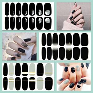 WOKOTO 12 Sheets 168 Pieces Black Nail Polish Stickers Full Nail Wraps for Women Nails Black Gradient Marble Design Gel Nail Strips Stick On Nail Polish Strips Full Nail Stickers Gel Nail Wraps