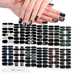 wokoto 12 sheets 168 pieces black nail polish stickers full nail wraps for women nails black gradient marble design gel nail strips stick on nail polish strips full nail stickers gel nail wraps