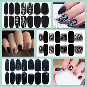 WOKOTO 12 Sheets 168 Pieces Black Nail Polish Stickers Full Nail Wraps for Women Nails Black Gradient Marble Design Gel Nail Strips Stick On Nail Polish Strips Full Nail Stickers Gel Nail Wraps