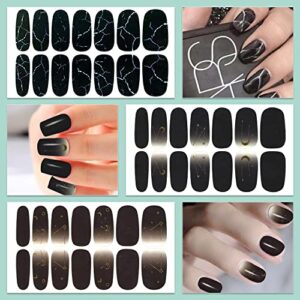 WOKOTO 12 Sheets 168 Pieces Black Nail Polish Stickers Full Nail Wraps for Women Nails Black Gradient Marble Design Gel Nail Strips Stick On Nail Polish Strips Full Nail Stickers Gel Nail Wraps