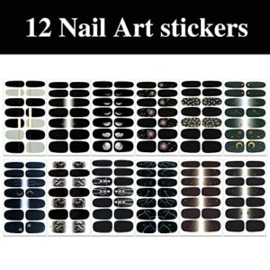 WOKOTO 12 Sheets 168 Pieces Black Nail Polish Stickers Full Nail Wraps for Women Nails Black Gradient Marble Design Gel Nail Strips Stick On Nail Polish Strips Full Nail Stickers Gel Nail Wraps