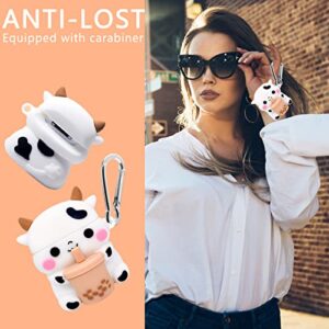 Cute Airpods 1&2 Case Cover, 3 Pack Boba Tea Cow 3D Cartoon Funny Character Kawaii Cute Airpod Case, Soft Silicone Case for Airpods 1/2 with Keychain for Women Girls Kids - Cow+Avocado+Lovely Chick