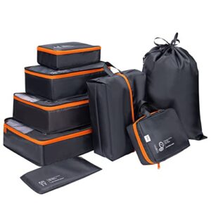 dimj packing cubes for suitcases,8 sets travel luggage organizers for travel accessories with waterproof shoe bag and lightweight durable packing pouches. (black)