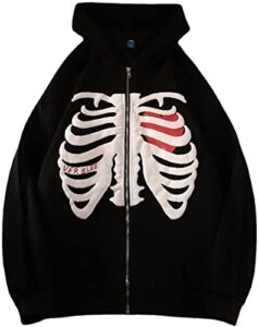 emilyle women oversized zip up hoodie fashion long sleeve graphic skeleton sweatshirt cool outwear(black-1,m)