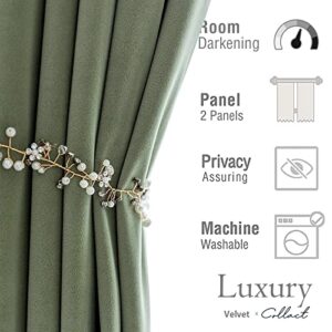 COLLACT Velvet Curtains 108 Inches Long 2 Panels Set Room Darkening Sage Green Curtains for Living Room Window Treatments Thermal Insulated Curtains Super Soft Luxury Drapes for Bedroom Rod Pocket