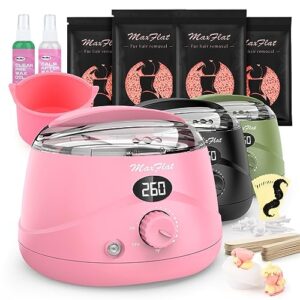 wax machine, hard wax kit for hair removal maxflat wax pot at home waxing kit for women with 4 bag rose hard wax beans 14.1oz, 20 wax applicator sticks for full body