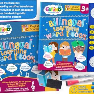 GUFINO Spanish & English Learning Toys Electronic Book; Kids Learning Toys for 3 Year Olds and Older. ABC Learning for Toddlers, Numbers, Songs, Colors; Best Toddler Learning Toys for 3+ Year Olds.