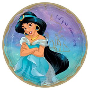 Disney Princess Jasmine Party Supplies Pack Serves 16-9 Inch Plates and Luncheon Napkins withh Birthday Candles - Aladdin - Bundle for 16 -