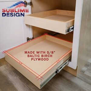 Sublime Design | Pull Out Tray | Side Mount | Baltic Birch Drawer for Kitchen Cabinets | Slide Out Shelves | Roll Out Cabinet Organizer (33" Wide)