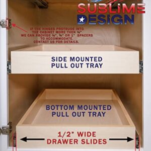 Sublime Design | Pull Out Tray | Side Mount | Baltic Birch Drawer for Kitchen Cabinets | Slide Out Shelves | Roll Out Cabinet Organizer (33" Wide)