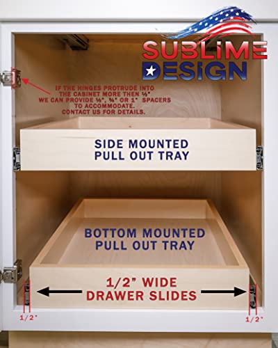 Sublime Design | Pull Out Tray | Side Mount | Baltic Birch Drawer for Kitchen Cabinets | Slide Out Shelves | Roll Out Cabinet Organizer (33" Wide)