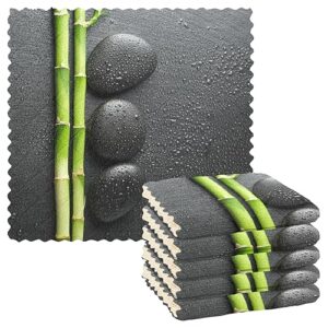 black zen basalt stones with dew green bamboo on dark 6 set kitchen dish towels, washcloths cleaning cloths dish cloths, absorbent towels lint free bar tea soft waffle towel 11"x11"