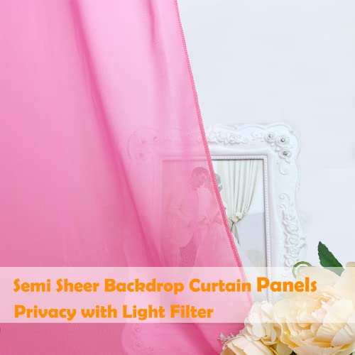 Pink Backdrop Curtains Chiffon Curtain for Backdrop Sheer Curtains 2 Panels 29x120 Inches Pink Tulle Drapes 10FT Curtains Wedding Backdrop Photo Booth Background for Bridal Ceremony Reception Party